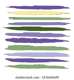 Set Of Hand Drawn Colorful Grunge Brushes. Yellow Dirty Art Paint. Ink Grunge Graphic. Pink Batik Brush. Watercolor Painting. Green Distress Wallpaper. Brushed Banner.