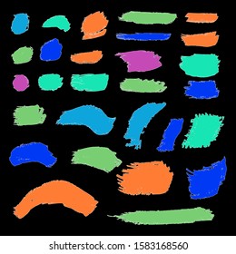 Set Of Hand Drawn Colorful Grunge Brushes. Pink Dirty Art Graffiti. Acrilyc Grunge Design. Orange Brush Graffiti. Watercolor Vintage. Yellow Distress Wallpaper. Brush Banner.