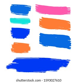 Set Of Hand Drawn Colorful Grunge Brushes. Yellow Hard Grunge. Gouache Grunge Graphic. White Splash Banner. Watercolor Painting. Blue Distress Banner. Brush Paint.