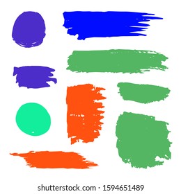 Set Of Hand Drawn Colorful Grunge Brushes. Turquoise Artistic Dirty Canva. Watercolour Grunge Strokes. Orange Batik Brush. Watercolor Background. Red Distress Logo. Brush Paint.