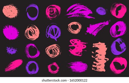 Set Of Hand Drawn Colorful Grunge Brushes. bright on dark background. Art creative modern abstract vector.