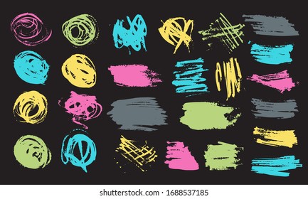 Set Of Hand Drawn Colorful Grunge Brushes. bright on white background. Art creative modern abstract vector.