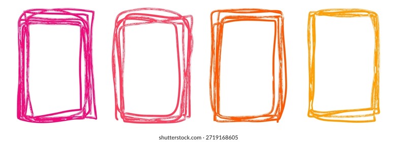 Conjunto de rectángulos de colores dibujados a mano hechos con marcador. Vertical de marcos rectangulares para marcar notas y resaltar texto. Formas de contorno para recordatorios y anotaciones. Marcador dibujado aislado.