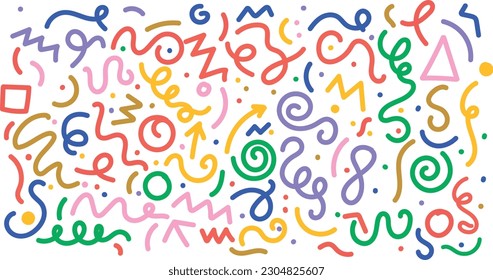 set of hand drawn colorful shapes and lines - Shutterstock ID 2304825607