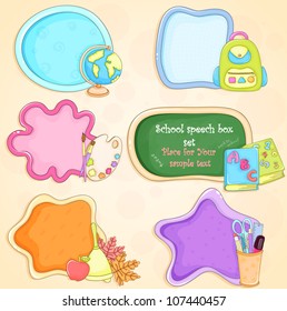 Set of hand - drawn colorful speech boxes on school theme