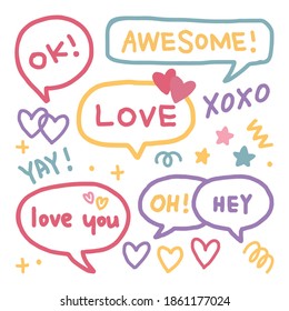 Set of Hand Drawn Colorful Speech Bubbles 