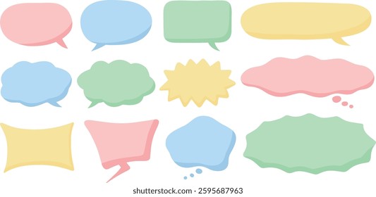 Set of hand drawn colorful speech bubbles with shadow