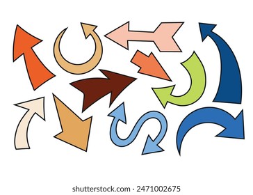 Set of hand drawn colorful vector arrows
