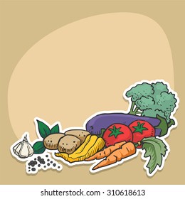 Set of hand drawn, colorful vegetables, vector illustration