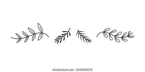 Set hand drawn colorless floral decorative elements	