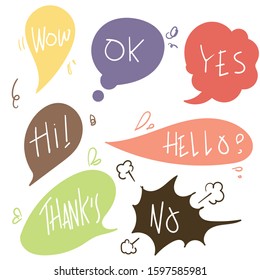 set of hand drawn comic bubble speech with text illustration doodle style isolated