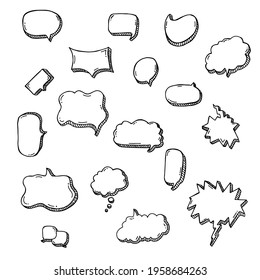 Set hand drawn comic cartoon balloon with shadow in doodle style isolated