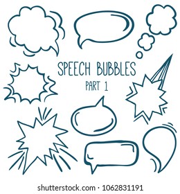 A set of Hand drawn comic speech bubbles and elements. Outline dialog empty cloud for comic text. 