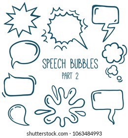 A set of Hand drawn comic speech bubbles and elements. Outline dialog empty cloud for comic text. 