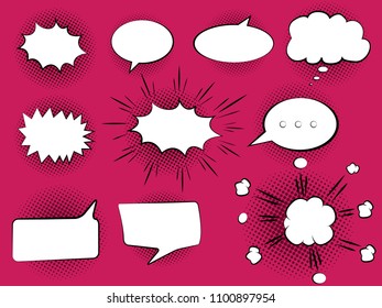 Set of hand drawn Comic Speech Bubbles. Vector Illustration
