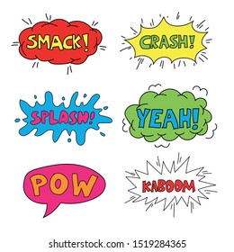 set of Hand drawn comic speech bubbles with emotion and text . vector doodle comic explosion cartoon illustrations isolated for posters, banners, web, and concept design