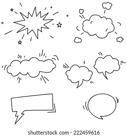 Set of hand drawn comic speech bubbles elements symbols and sound effects