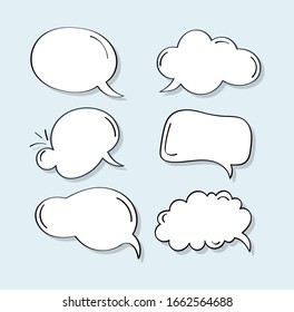 Set of Hand Drawn Comics Style Speech Bubbles, Speech balloon. Think & talk icon vector.