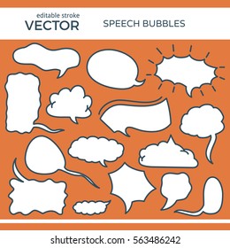 Set of Hand Drawn Comics Style Speech Bubbles with Editable Stroke