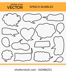 Set of Hand Drawn Comics Style Speech Bubbles with Editable Stroke