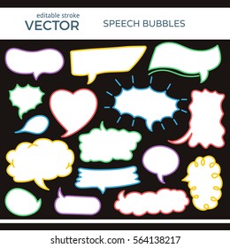 Set of Hand Drawn Comics Style Speech Bubbles with Editable Stroke
