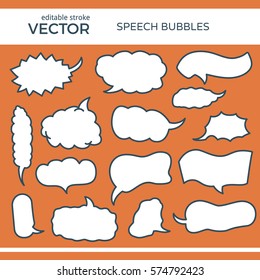 Set of Hand Drawn Comics Style Speech Bubbles with Editable Stroke