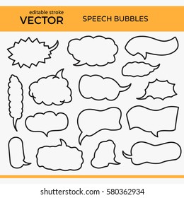 Set of Hand Drawn Comics Style Speech Bubbles with Editable Stroke