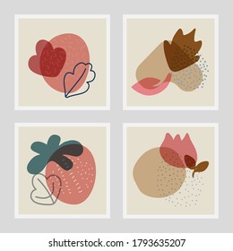 Set of hand drawn compositions from abtract shapes, flowers, leaves, dots, lines design elements. Abstract trendy hand drawn vector illustration. Perfect for posters, instagram posts, postcards etc