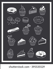 Set of hand drawn confection. Vector illustration.