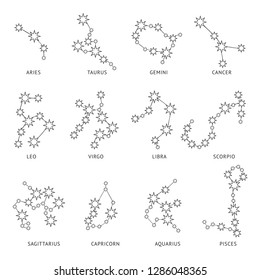 Set of hand drawn constellations. Vector zodiac signs. Vector isolated galaxy 
 illustration.