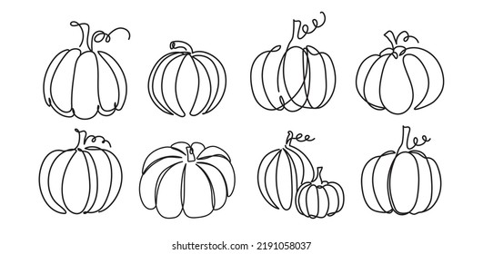 Set Hand Drawn Continuous Line Pumpkin Stock Vector (Royalty Free ...