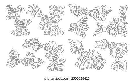 Conjunto de bocetos de contorno dibujados a mano. Conjunto de fondo de contorno. Conjunto de fondo de contorno topográfico. Fondo de contorno de mapa topográfico. 