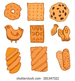 Set of hand drawn cookies isolated on white. Vector illustration