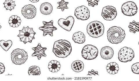 Set hand drawn cookies on white background illustration, vector.
