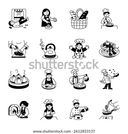 Set of Hand Drawn Cooking And Baking Illustrations 
