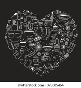Set of hand drawn cookware. 