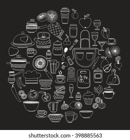 Set of hand drawn cookware. 