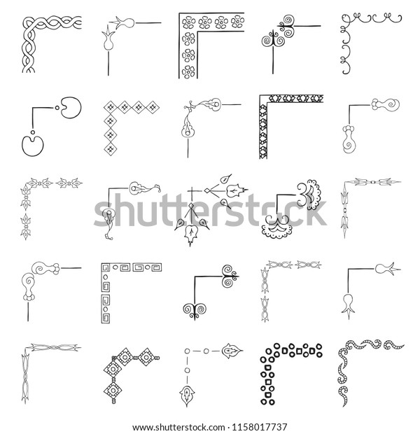 Set Hand Drawn Corner Borders Text Stock Vector (Royalty Free ...