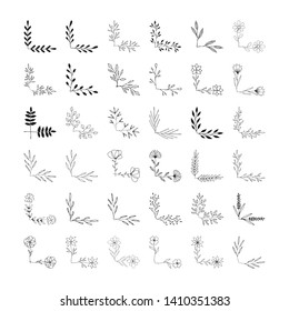 Set of hand drawn corners and borders for page decoration. Wedding design elements.