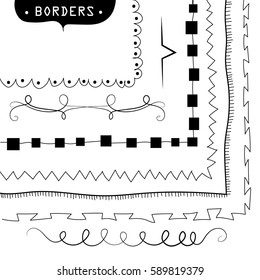 set of hand drawn corners and borders. vector design elements