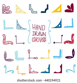 set of hand drawn corners. vector design elements