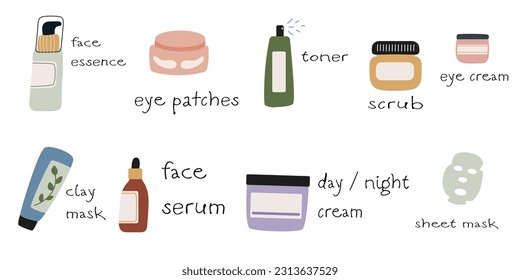 Set of hand drawn cosmetic elemrnts for skin care
