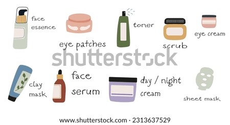 Set of hand drawn cosmetic elemrnts for skin care