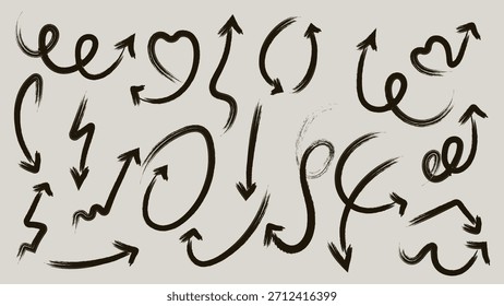 Satz von handgezeichneten Buntstiftpfeilen. Doodle-Pfeile. Isolierte Vektorgrafik.