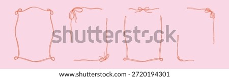 Set of hand drawn crayon doodle whimsical coquettish frames with cute bow. Bachelorette party, Christmas greeting card, Italian, French restaurant meny design element. Rectangle victorian vintage border