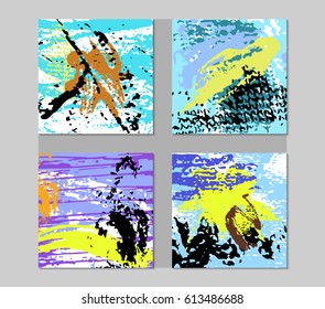 Set of Hand Drawn Creative Cards with Colorful Texture Template Design Stock Vector Illustration