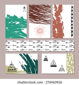 Set of Hand drawn creative universal cards textures. Design templates for poster, flyer, brochure, company brand style. Paint stains on cards, isolated on a white background - vector illustration