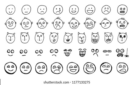 Hand Drawn Emoji Black White Design Stock Vector (Royalty Free ...