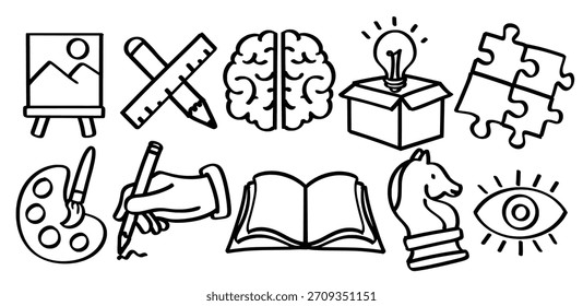Conjunto de tema de innovación de creatividad dibujado a mano Vector aislado