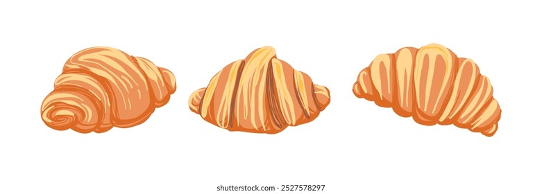 Conjunto de croissant dibujado a mano. Comida, dulces, pasteles. Ilustración vectorial en estilo plano.